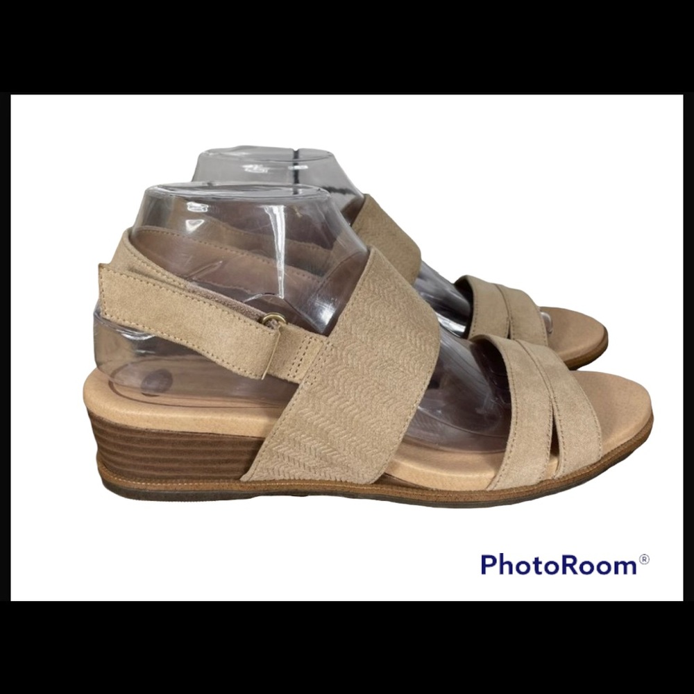Dr. Scholl's Freestone Slingback Wedge Sandals Tan Fabric Womens size 8.5 M